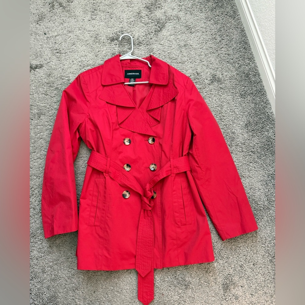 London Fog Women's Bright Red Double-Breasted Trench with Belt